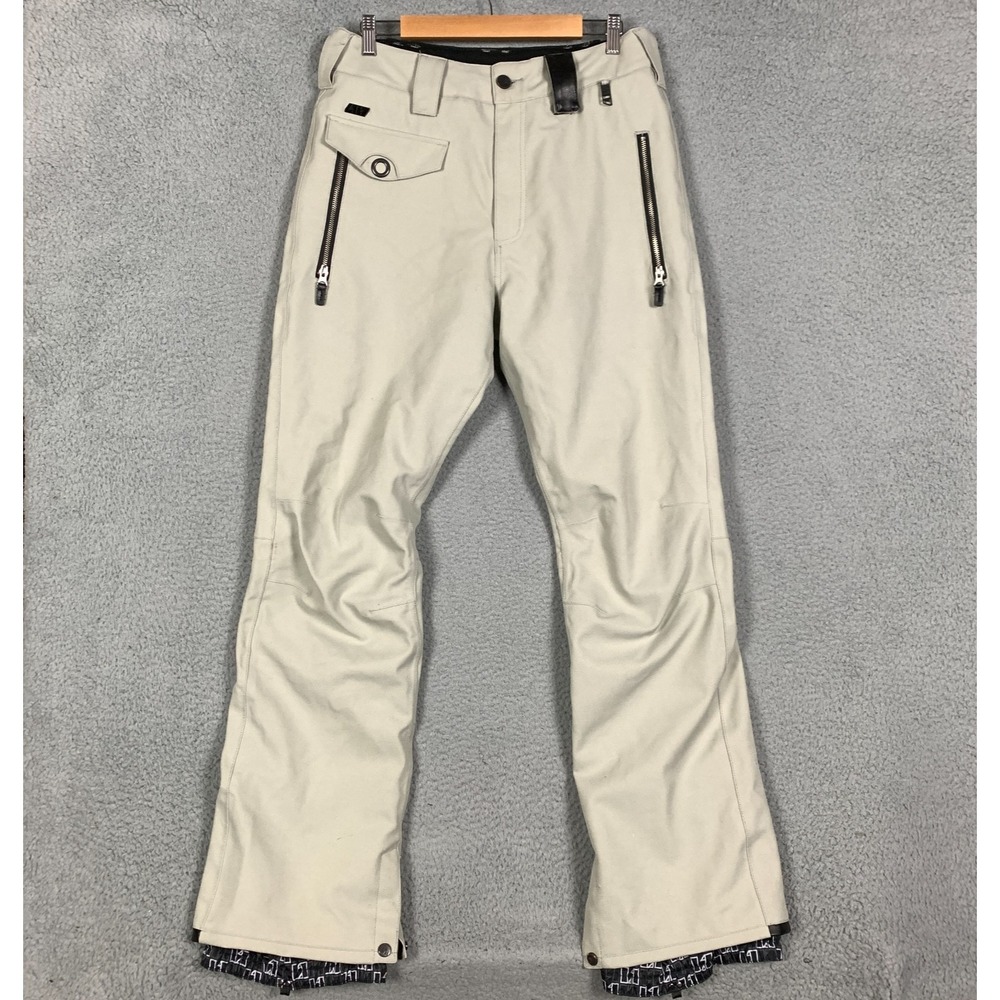 L1 Snowboard Pants Mens Medium M Beige Insulated Zip Pockets Winter Mendenhall